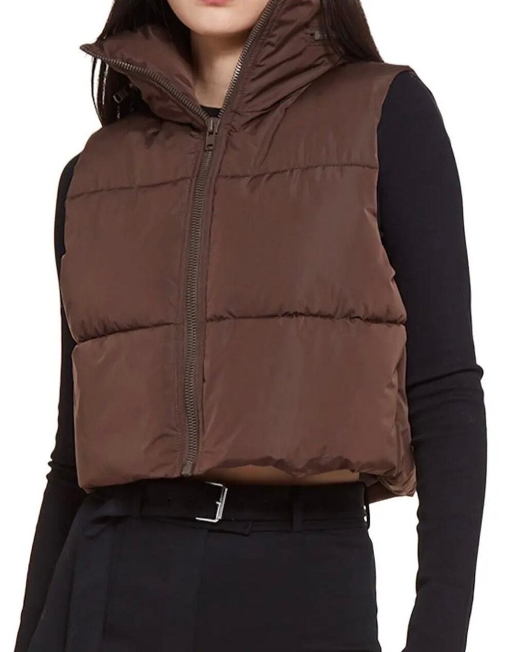 Apparis  Water Resistant Crop Puffer Vest Brown Women's S